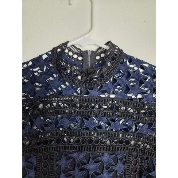 Self Portrait High Neck Star Lace Dress 6 Navy Blue Black Mini Self Portrait High Neck Star Lace Dress 6 Navy Blue Black Mini